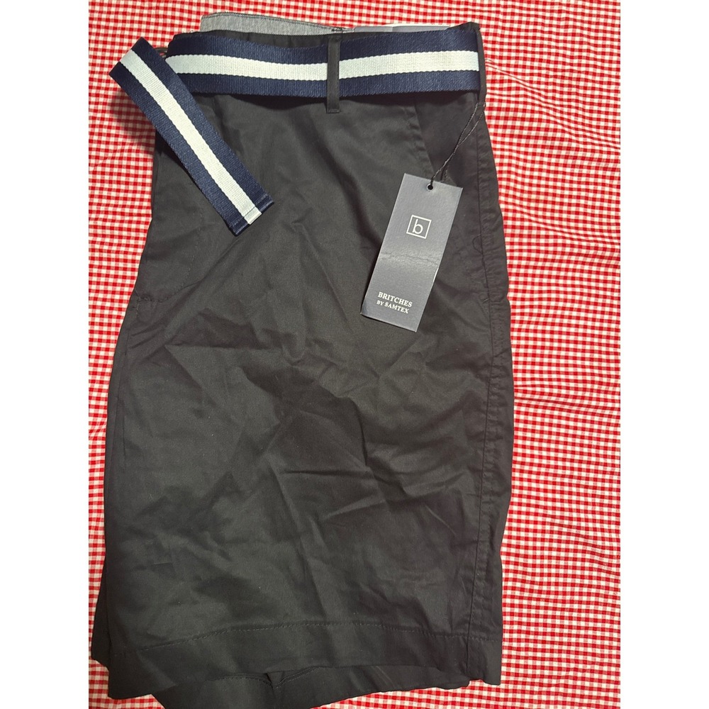 Britches by Samtex Mens Black Stretch Fabric Shorts Varsity Stripe Belt Size 40